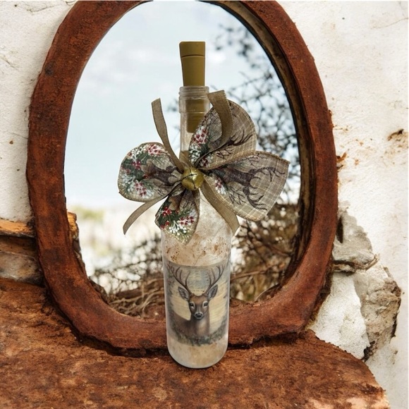 NEW Handcrafted Primitive Deer Country Christmas Lighted Wine Bottle ON TIMER - Picture 1 of 7